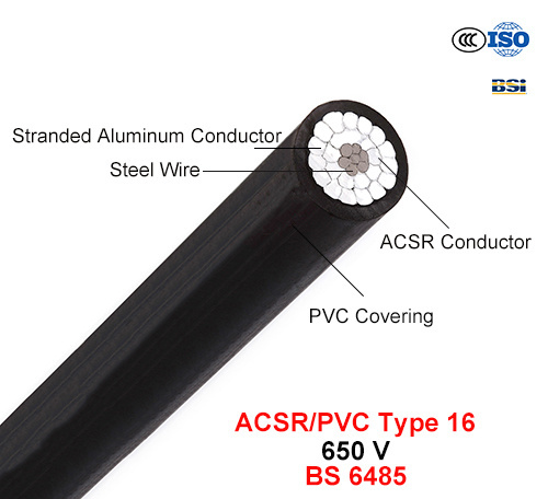 ACSR/PVC Type 16, PVC Covered Conductors for Overhead Power Lines, 650 V (BS 6485)