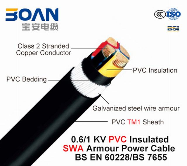 
                                 Al/XLPE/swa/PVC, 0.6/1 Kv, 3*16+1*10, fil d'acier Armored (SWA) Câble d'alimentation (IEC 60502-1)                            