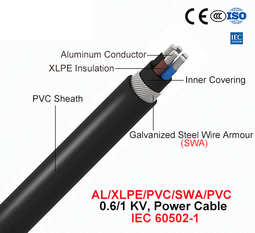 Al/XLPE/Swa/PVC, 0.6/1 Kv, Steel Wire Armored (SWA) Power Cable (IEC 60502-1)