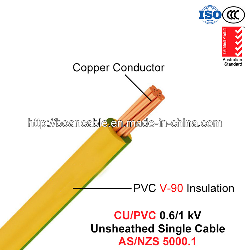 Cu/PVC, Unsheathed V-90 Single Cable, 0.6/1 Kv, 1/C (AS/NZS 5000.1)
