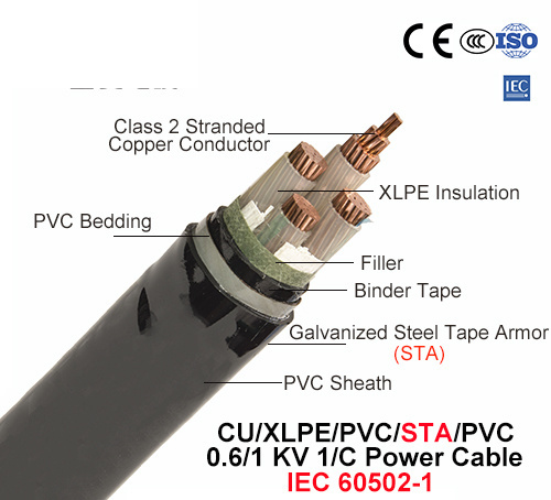 Cu/XLPE/PVC/Sta/PVC, 0.6/1 Kv, Steel Tape Armored Power Cable (IEC 60502-1)