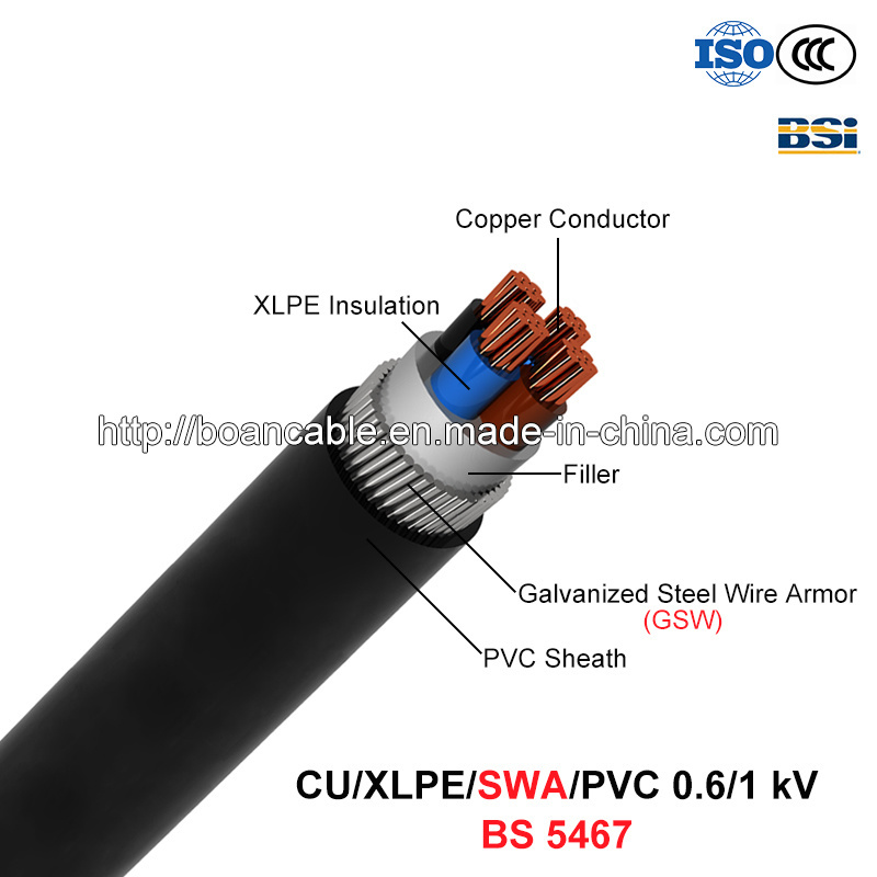 Cu/XLPE/Swa/PVC, 0.6/1 Kv, Steel Wire Armored (SWA) Power Cable (BS 5467)