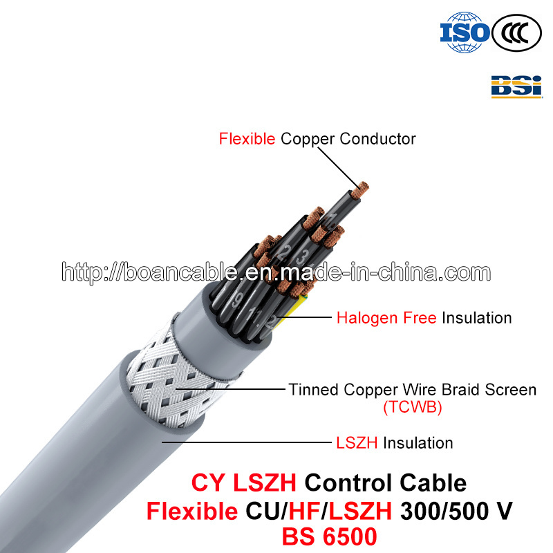 Cy LSZH Control Cable, 300/500 V, Flexible Cu/Hf/Petp/Tcwb/LSZH (BS 6500/BS EN 50525-3-11)