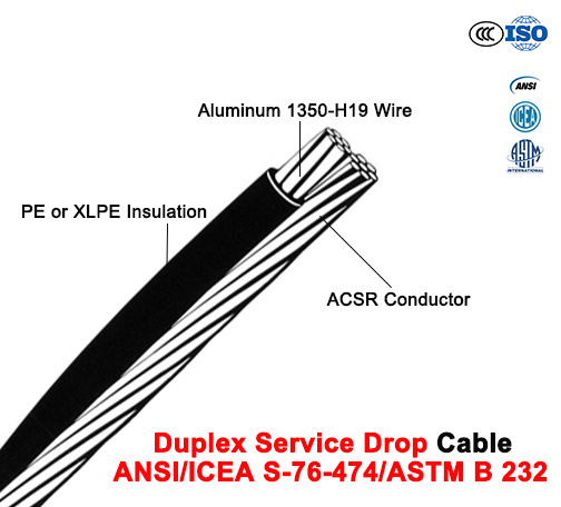 Duplex Service Drop Cable with ACSR Neutral, Twisted 600 V Duplex (ANSI/ICEA S-76-474)