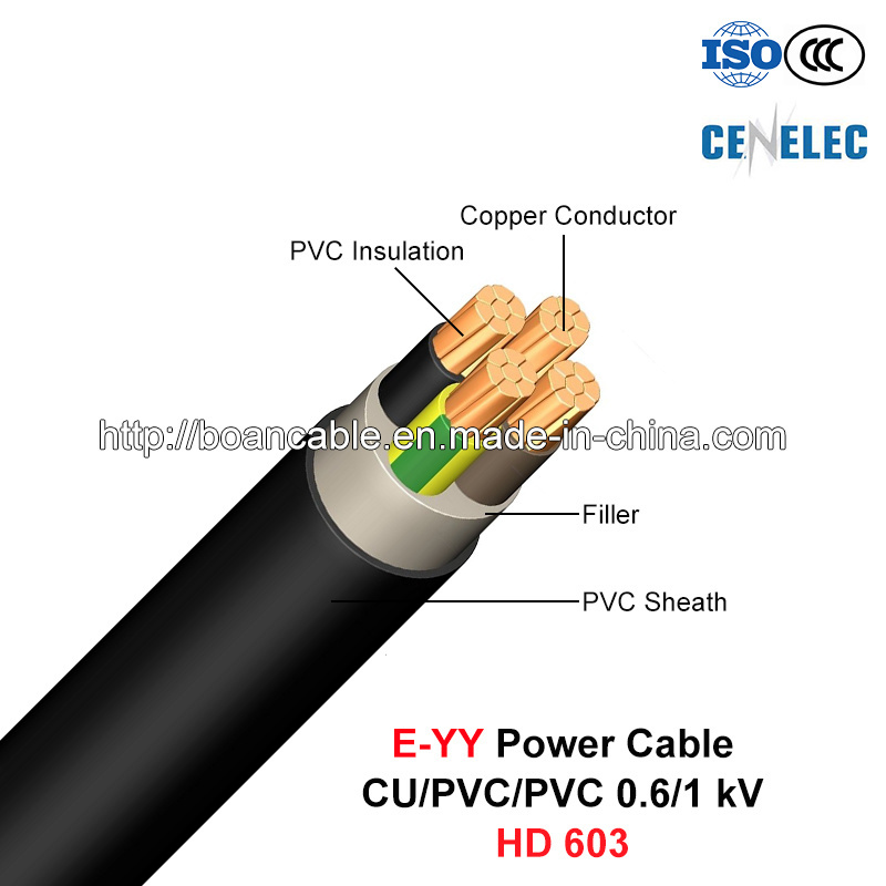  E-Yy, de Kabel van de Macht van het Lage Voltage, 0.6/1 Kv, Cu/PVC/PVC (HD 603)