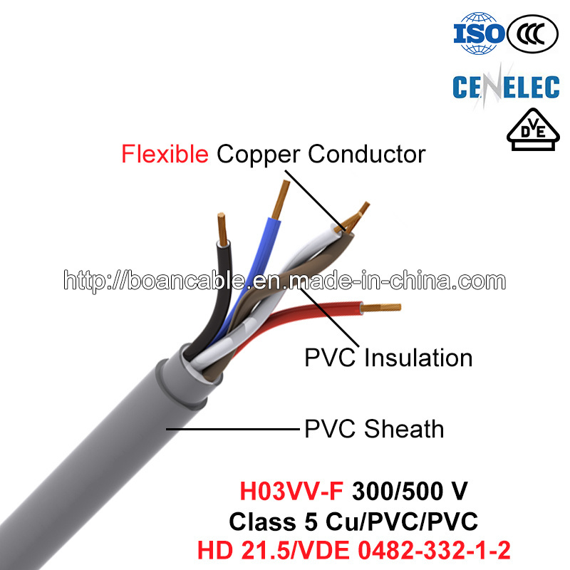  H03VV-F, cable eléctrico, 300/500 V, Flexible Cu/PVC/PVC (HD 21.5/VDE 0482-332)