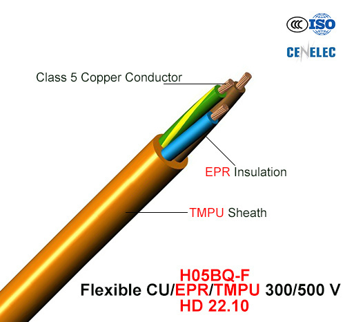 H05bq-F, Rubber Cable, 300/500 V, Flexible Cu/Epr/Tmpu (HD22.10)