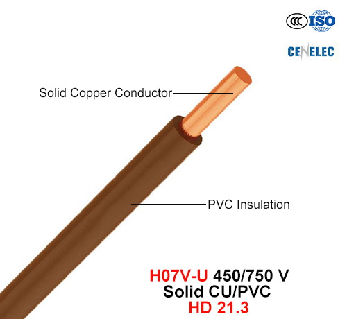  H07V-U, legare elettrico, 450/7500 di V, Sloid Cu/PVC (HD 21.3)