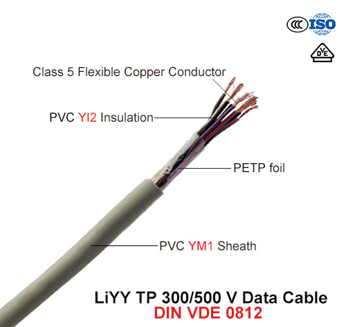  Liyy Tp, câble de données, 300/500 V, souple Cu/PVC/Petp/PVC paires torsadées (DIN VDE 0812)