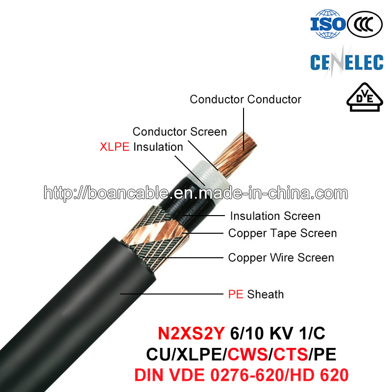 N2xs2y, 6/10 Kv, Power Cable, 1/C, Cu/XLPE/Cws/PE (HD 620 10C/VDE 0276-620)