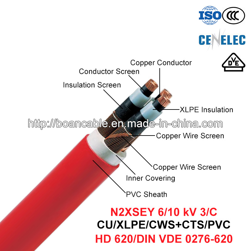 N2xsey, Power Cable, 6/10 KV, 3/C, Cu/XLPE/Cws/PVC (LÄRM-Vde 0276-620)