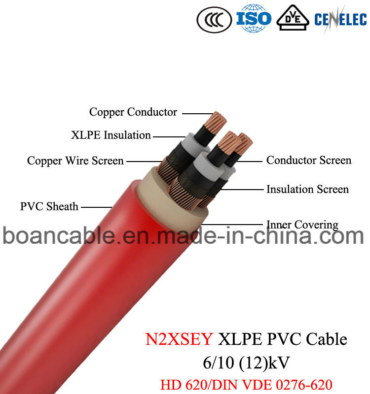  Pvc van N2xsey XLPE - 6/10 (12) Kv Kabel van de Macht, DIN VDE 0276-620/HD 620