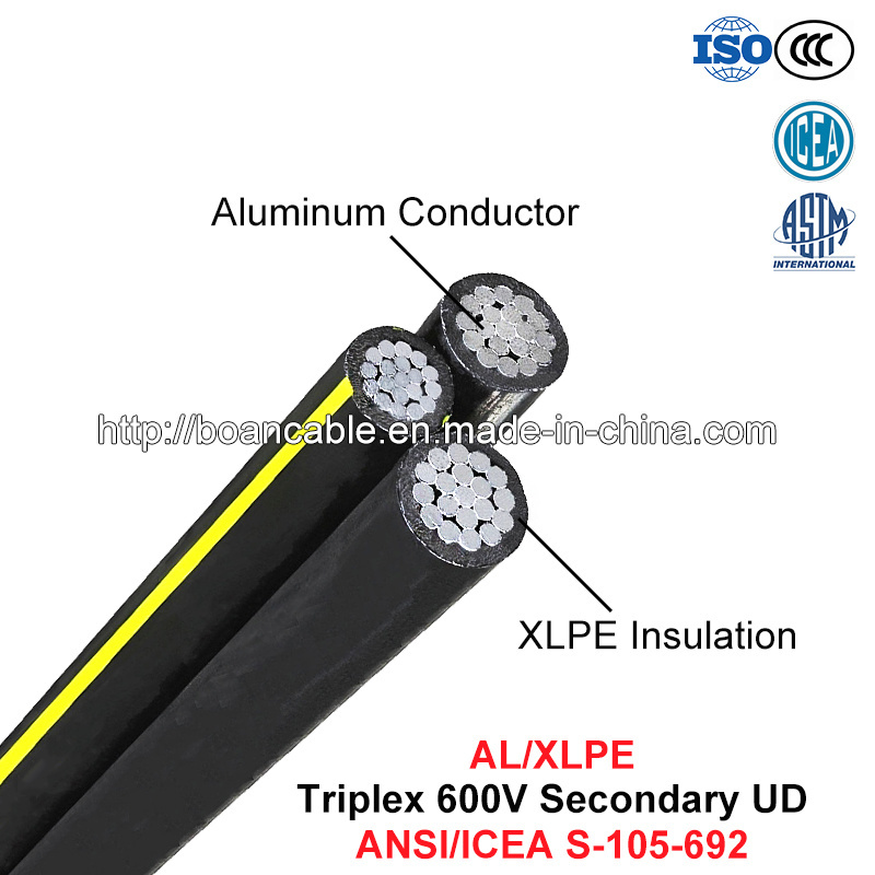 Triplex Secondary Urd, Urd Cable, 600 V, Al/XLPE (ANSI/ICEA S-105-692)