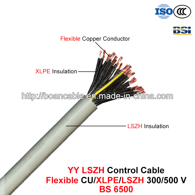 Yy LSZH Control Cable, 300/500 V, Low Smoke Zero Halogen Flexible Cu/XLPE/LSZH (BS 6500)