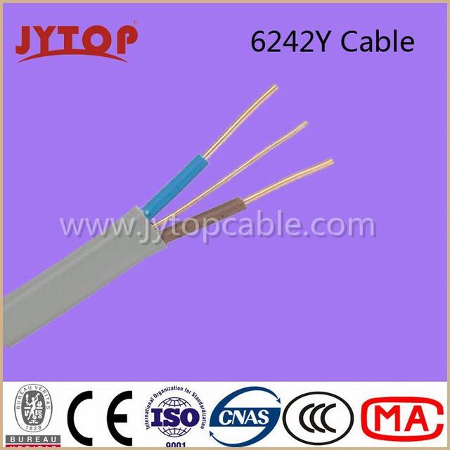  Twin plana con cable de tierra, 6242y BS6004 Cable de cobre, aislamiento de PVC, cables planos con Conductor de cobre