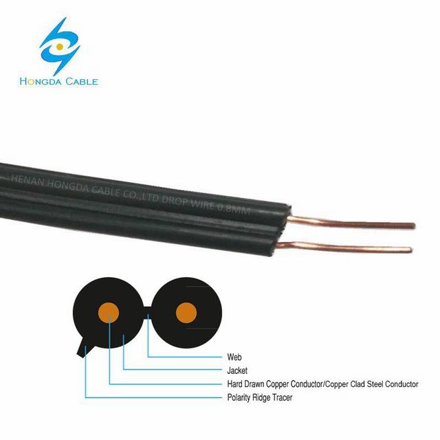  Fio de cobre de disco rígido 2 Core 0,8mm 0,71mm PVC/PE Cabo de telefone de fio de Queda