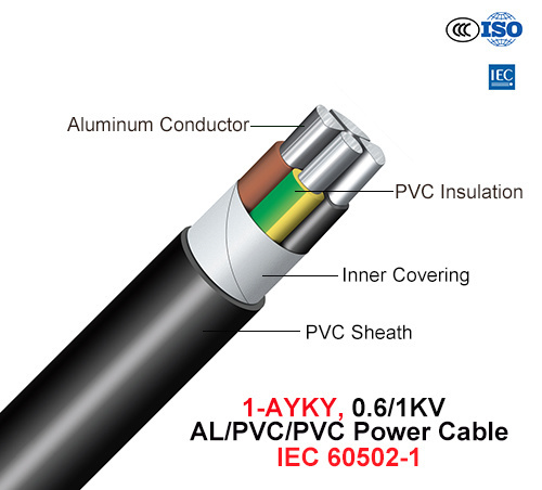  1-Ayky, кабель питания, 0.6/1 КВ, Al и ПВХ/PVC (IEC 60502-1)