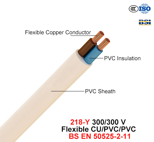  218-Y, Electric Wire, 300/300 di V, Flexible Cu/PVC/PVC (en 50525-2-11 delle BS)