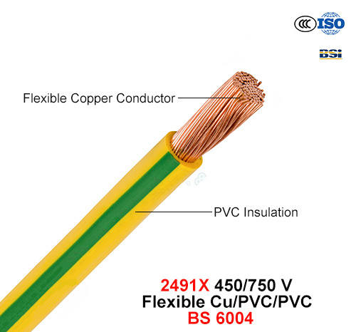  2491X, электрический провод, 450/750 В, гибкая Cu/PVC (BS 6004)
