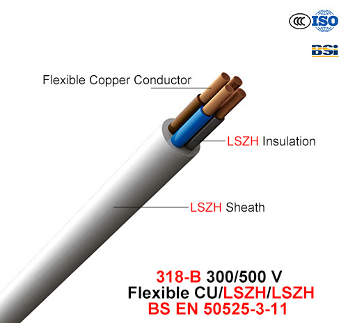  318-B, Electric Wire, 300/500 di V, Flexible Cu/Lszh/Lszh (en 50525-3-11 delle BS)