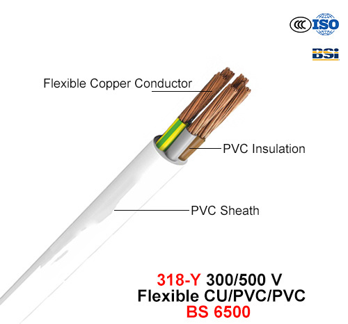  318-Y, электрический провод, 300/500 В, гибкая Cu/PVC/PVC (BS 6500)