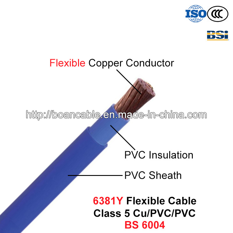  6381y, de la Chambre le câblage, fil électrique, 450/750 V & 0.6/1 Kv, souple Cu/PVC/câble PVC (BS 6004)