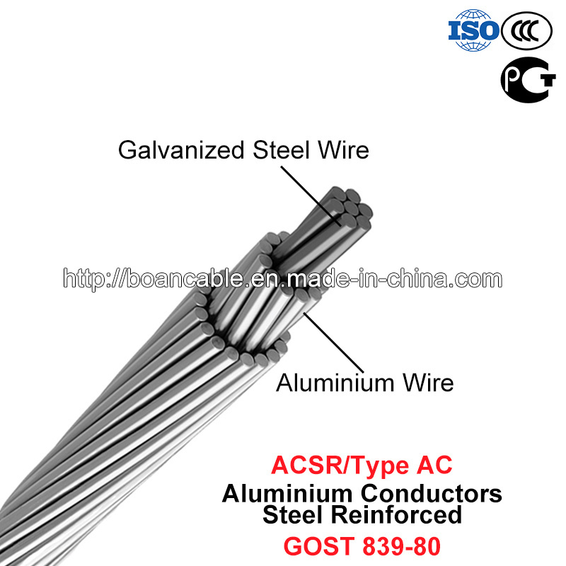  ACSR, tipo AC, los conductores de aluminio reforzado de acero (GOST 839-80)