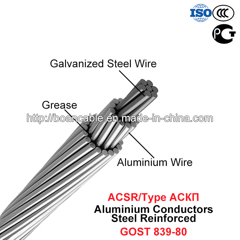  ACSR, tipo Ackp, engrasar los conductores de aluminio reforzado de acero (GOST 839-80)