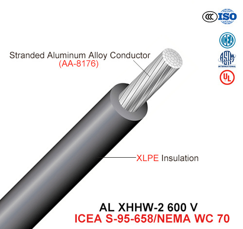  Al Xhhw-2, fio de construção, 600 V, Al/XLPE (UL44/ICEA S-95-658/NEMA WC70)