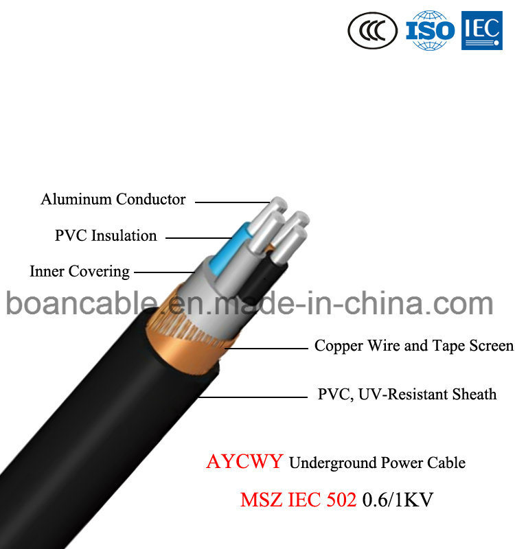 Aycwy, Al/PVC/EPDM/Cws+Cts/PVC, Underground Power Cable, 0.6/1kv, Msz IEC 502
