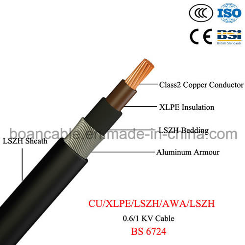  BS 6724, el Conductor de cobre de núcleo único Awa LSZH 0.6/1kv de cable de alimentación