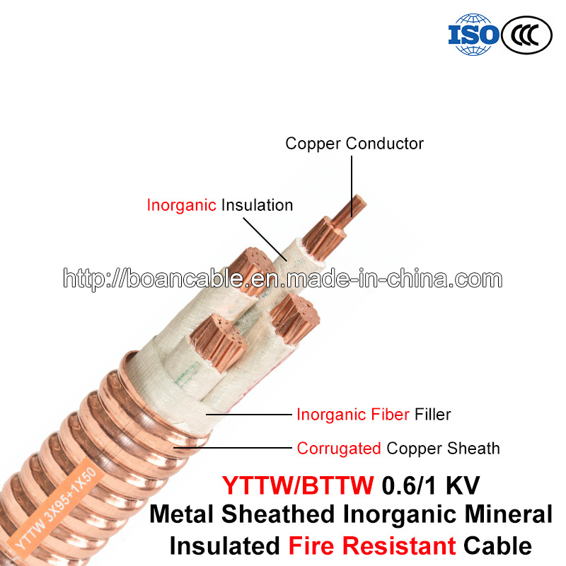  Bttw/Yttw, resistente al fuego de cable, 0.6/1 Kv, multi-core con aislamiento mineral inorgánico Cable recubierto de cobre corrugado