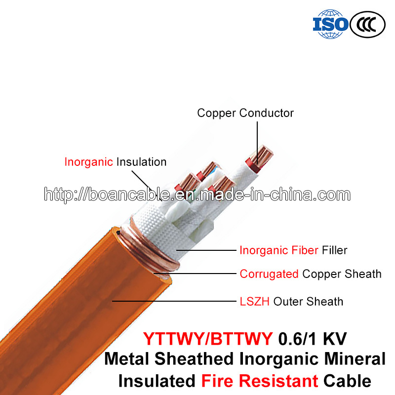  Bttwy/Yttwy, resistente al fuego de cable, 0.6/1 Kv, con aislamiento mineral inorgánico de multi-core de cobre corrugado/cable enfundado LSZH
