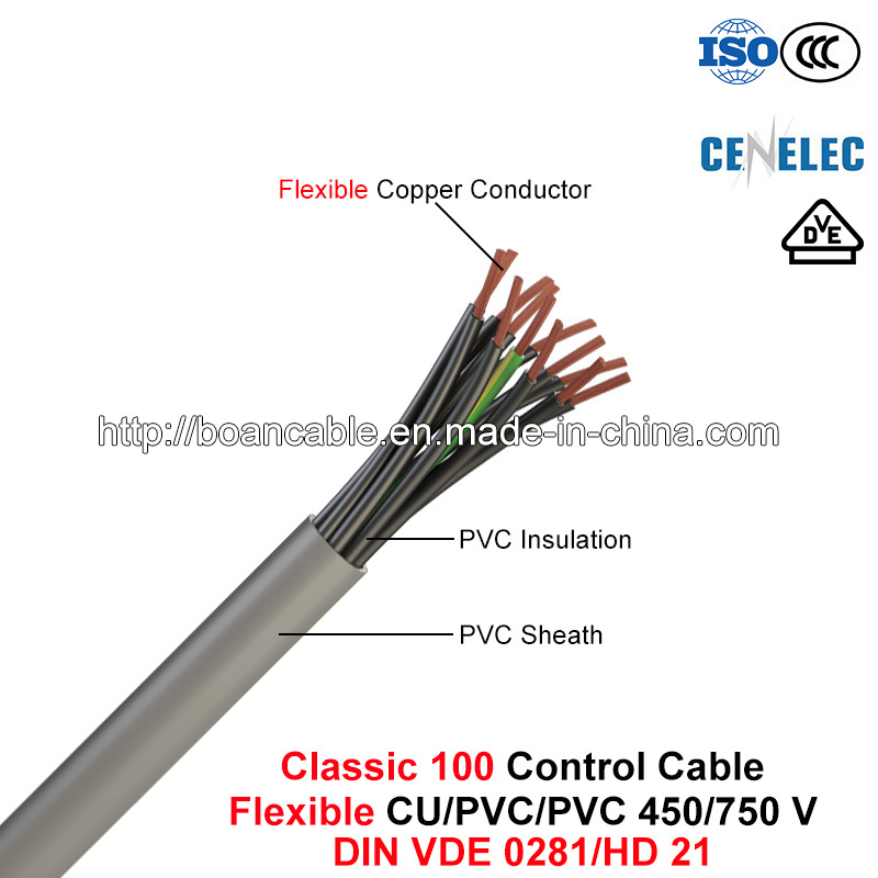  Классический 100, гибкий кабель управления Cu/PVC/ПВХ, 450/750 В (DIN VDE 0281/HD 21)