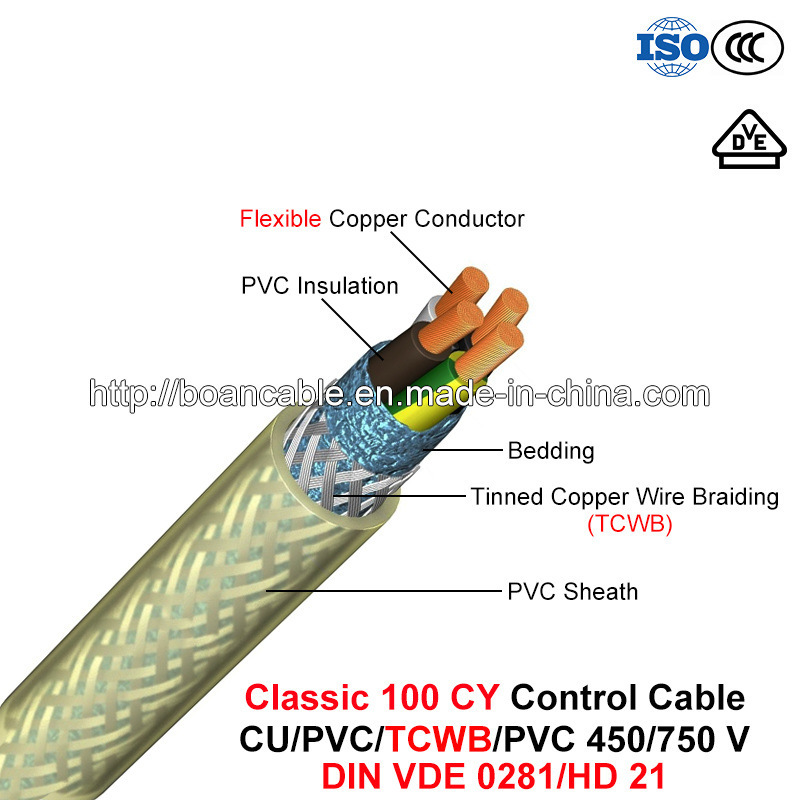  Classic 100 Cy, Cabo de Controlo e flexíveis de PVC/Cu/PVC/Tcwb/PVC, 450/750 V (DIN VDE 0281)
