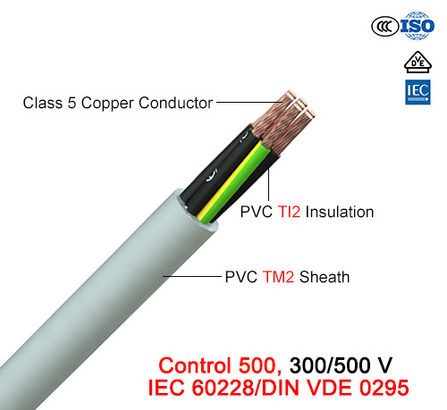  500, el control de 300/500 V, Flexible Cu/PVC/Cable de control de PVC (IEC 60228 / DIN VDE 0295)