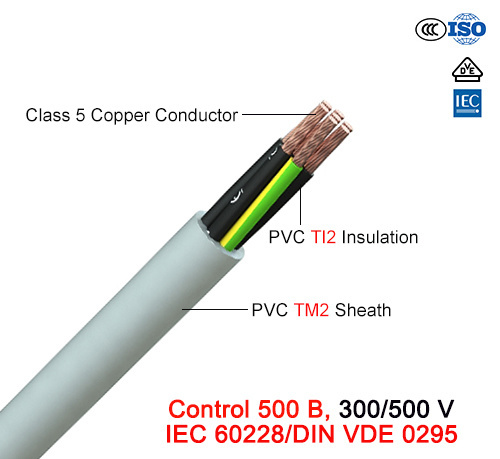  El control 500 B, cable de control, 300/500 V, Flexible Cu/PVC/PVC (IEC 60228 / DIN VDE 0295)