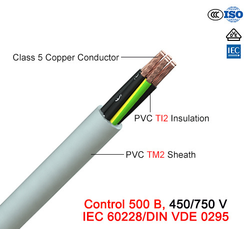  500 B, Control Cable, 450/750 V, Flexible Cu/PVC/PVC (Vde 0295 steuern Iec-60228/DIN)
