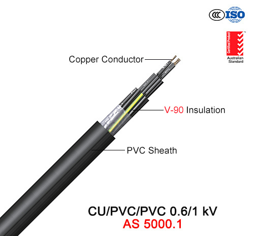  Cu/PVC/PVC, cabo de controle, 0.6/1 Kv (AS/NZS 5000.1)