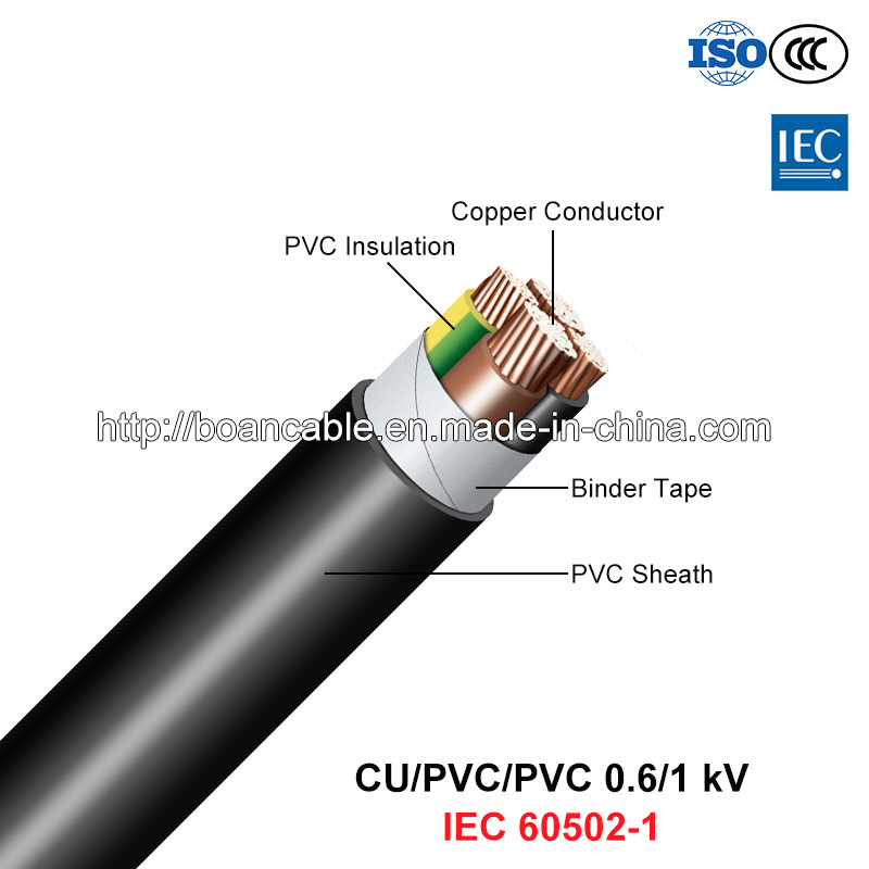  Cu/PVC/PVC, LV Cable de alimentación, 0.6/1 Kv (IEC 60502-1)