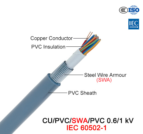  Cu/PVC/SWA/PVC, Cable de control, 0.6/1 Kv (IEC 60502-1)