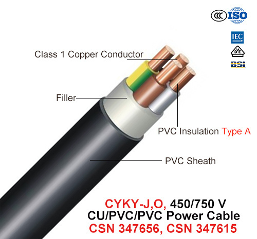  Cyky-J, O, Leistung/Seilzug, 450/750 V, Cu/PVC/PVC (CSN 347656, CSN 347615)