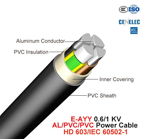  E-Ayy-O, J, кабель питания, 0.6/1 КВ, Al и ПВХ/PVC (HD 603/IEC 60502-1)