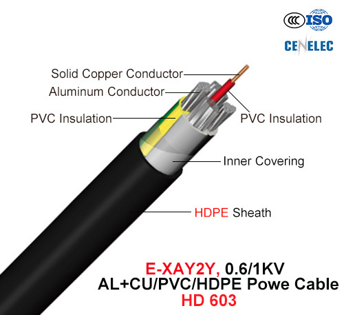  E-Сае2y, кабель питания, 0.6/1 КВ, Al+Cu/PVC/PVC (HD 603)
