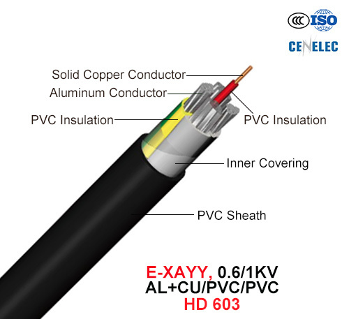  E-Xayy, Cable de alimentación, 0.6/1 Kv, Al+Cu/PVC/PVC (HD 603)