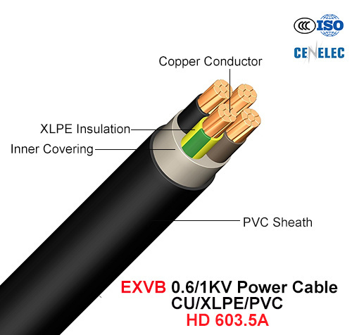  Exvb, Power Cable, 0.6/1 chilovolt, Cu/XLPE/PVC (HD 603.5A)