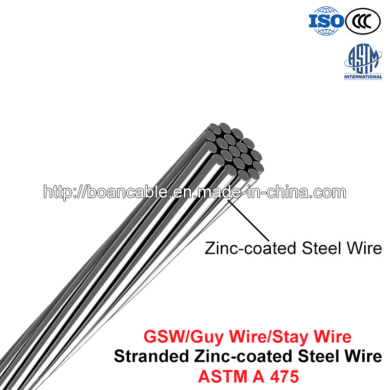  A Gsw, Guy Wire permanecer Fio, fio de aço, Zinc-Coated arame, fio de aço galvanizado irrecuperáveis (ASTM A 475)