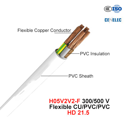  H05V2V2-F, электрический провод, 300/500 В, гибкая Cu/PVC/PVC (HD 21,5)