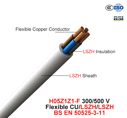  H05z1z1-F, elektrischer Draht, 300/500 V, flexibles Cu/Lszh/Lszh (BS-en 50525-3-11)