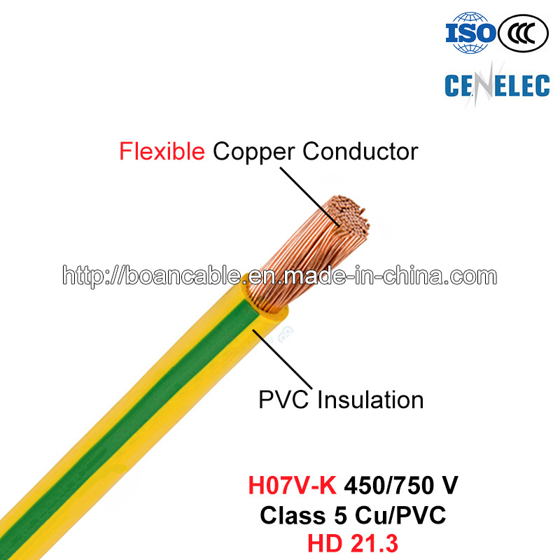  H07V-K, cable eléctrico, Cableado de la casa, de 450/750 V, de la Clase 5 Cu/PVC de alta definición (21.3)